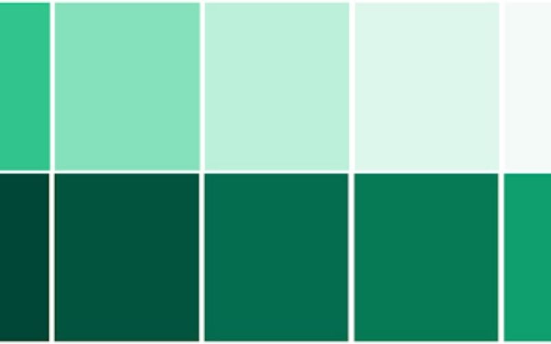 Bảng màu tông lục theo sắc độ đậm - nhạt
