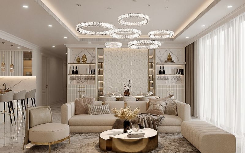 Sơn tường màu trắng sữa mang lại vẻ đẹp sang trọng cho phòng khách