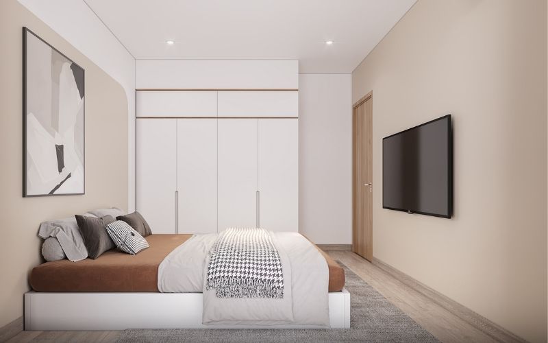 Phòng ngủ hiện đại sơn màu trắng sữa tạo cảm giác ấm áp