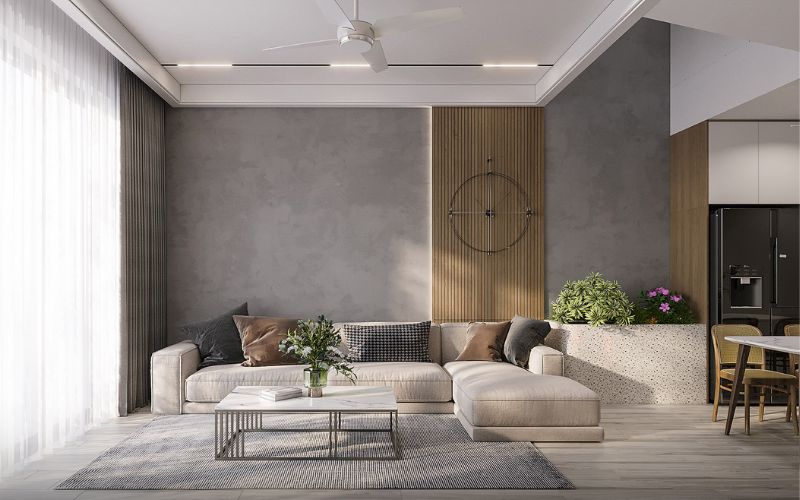 Sơn giả bê tông gia tăng tính thẩm mỹ và nghệ thuật cho phòng khách