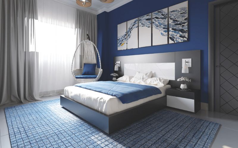 Phòng ngủ màu xanh dương trở nên cuốn hút, giúp bạn dễ ngủ hơn