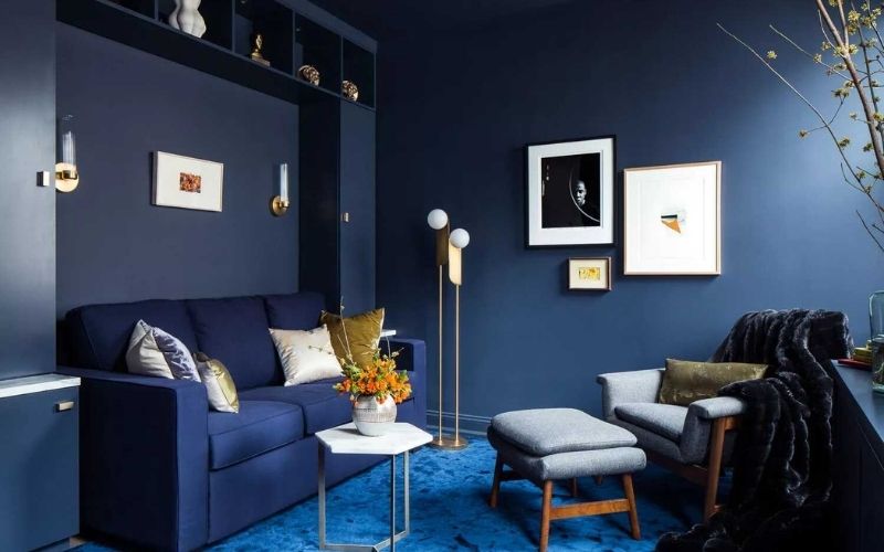 Phòng khách sơn màu xanh ghi mang đến nét đẹp đẳng cấp, sang trọng