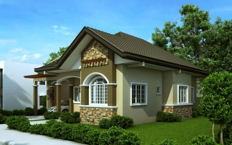 Nhà cấp 4 màu xanh rêu kết hợp sân vườn tạo sự thoáng mát