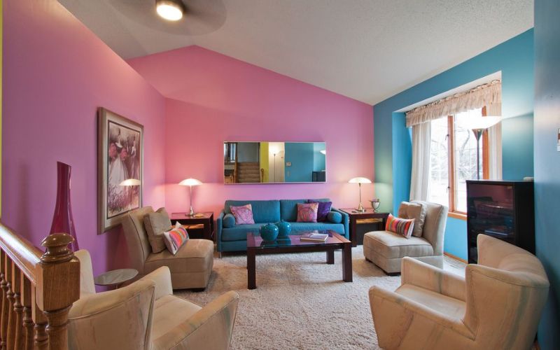 Phòng khách thêm tinh tế với phong cách sơn 2 màu