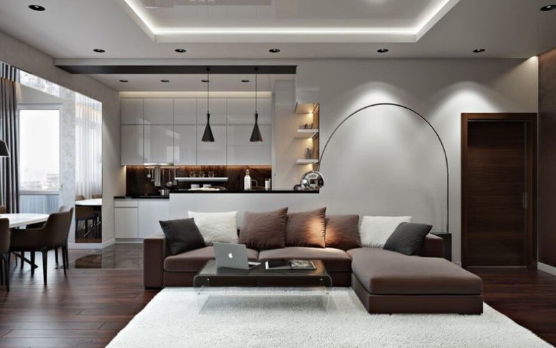 Mẫu trần thạch cao phòng khách giật cấp thiết kế hiện đại, tinh tế
