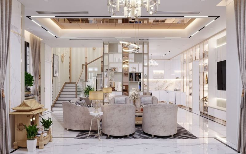 Mẫu trần thạch cao thiết kế phong cách tân cổ điển