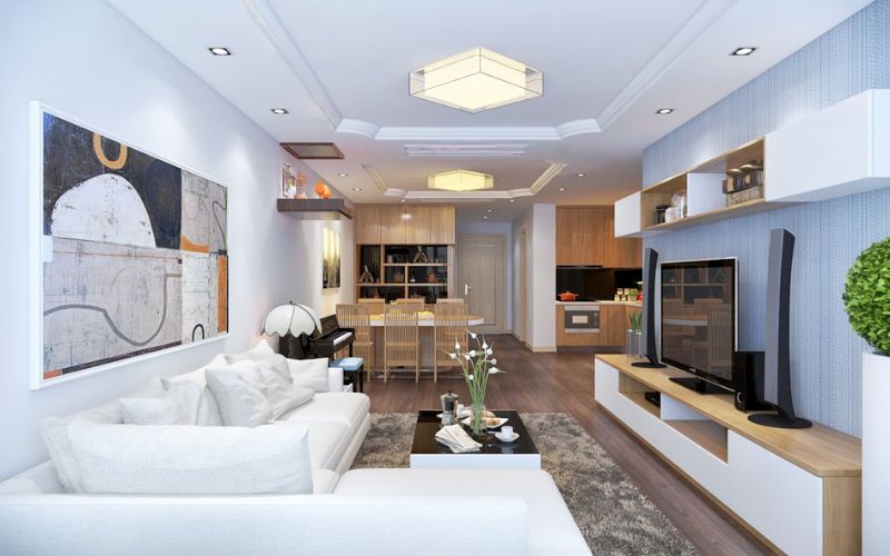 Họa tiết trang trí trên nền trần thạch cao tạo điểm nhấn đẹp mắt cho không gian