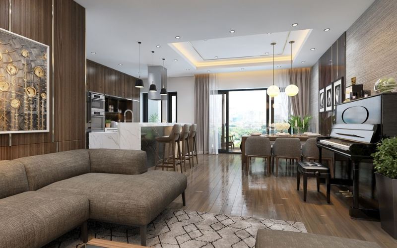 Mẫu trần thạch cao phòng bếp giật cấp hiện đại, sang trọng