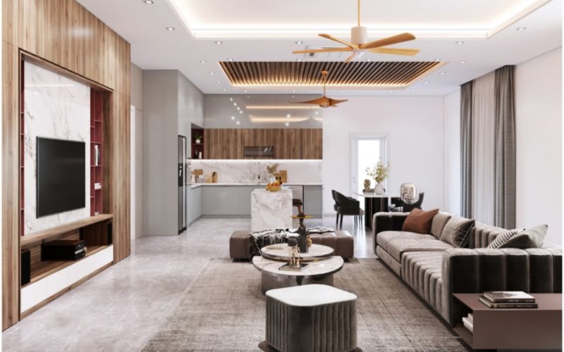 Trần thạch cao hài hòa với phong cách trang trí nội thất, tạo sự đồng nhất và thoải mái