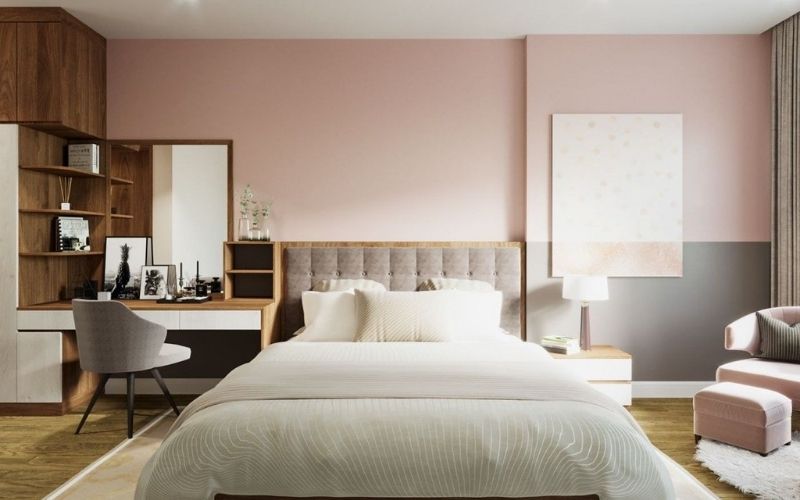 Sơn tường màu hồng pastel cho phòng ngủ dịu nhẹ, ấm áp