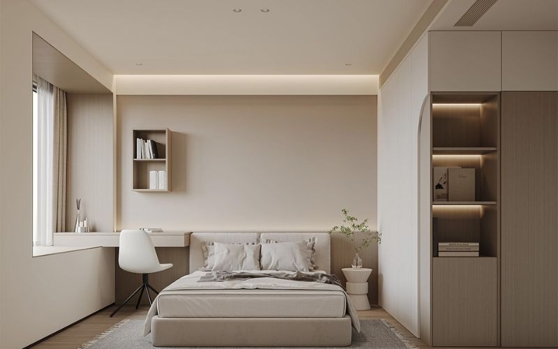 Phòng ngủ màu be mang lại vẻ đẹp hiền hòa, dễ chịu