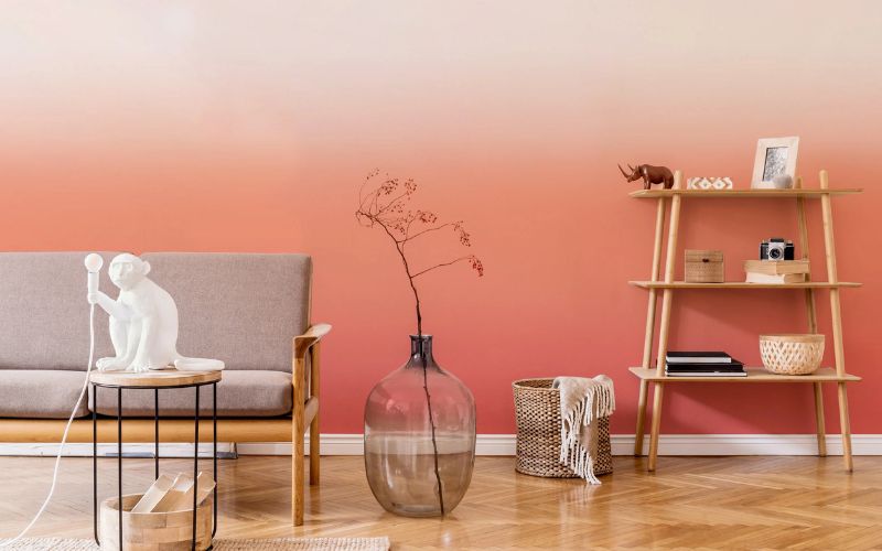 Tường nhà màu hồng Ombre mang lại vẻ đẹp nhẹ nhàng cho phòng khách