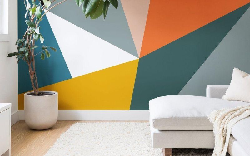 Sơn trang trí tường phòng khách với những thiết kế hình học ngẫu nhiên