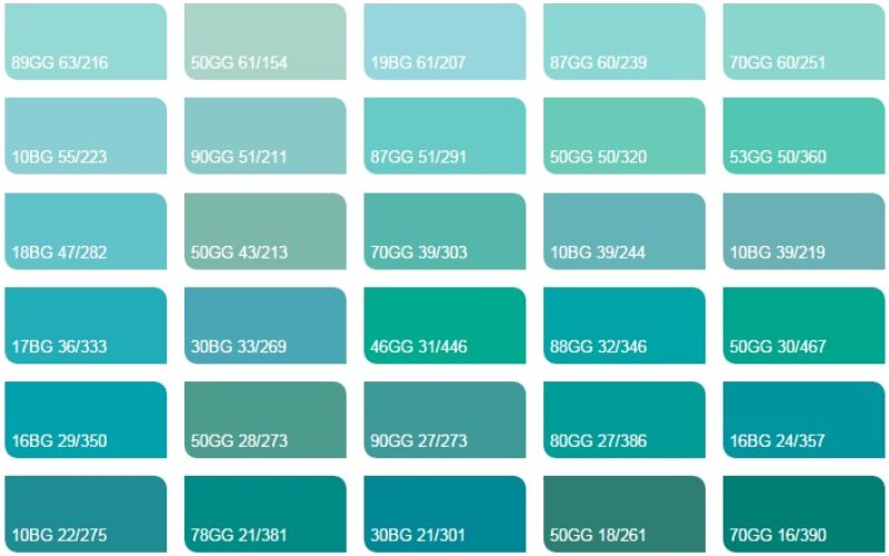 Bảng màu sơn xanh ngọc