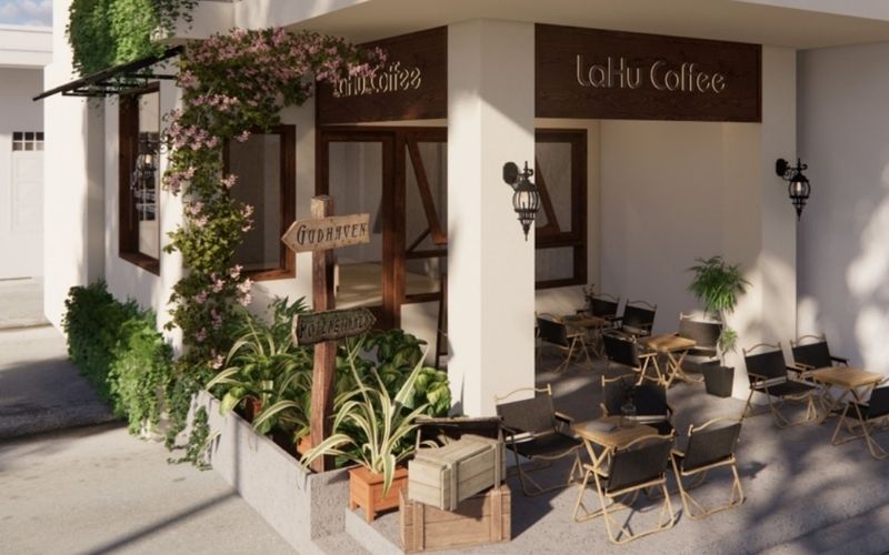Bảng hiệu và đồ trang trí hài hòa, độc đáo giúp quán cafe thu hút hơn
