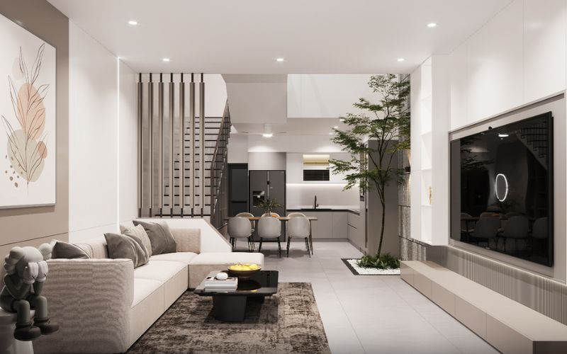 Giếng trời trải dài kết hợp với tiểu cảnh đem đến năng lượng tươi mới