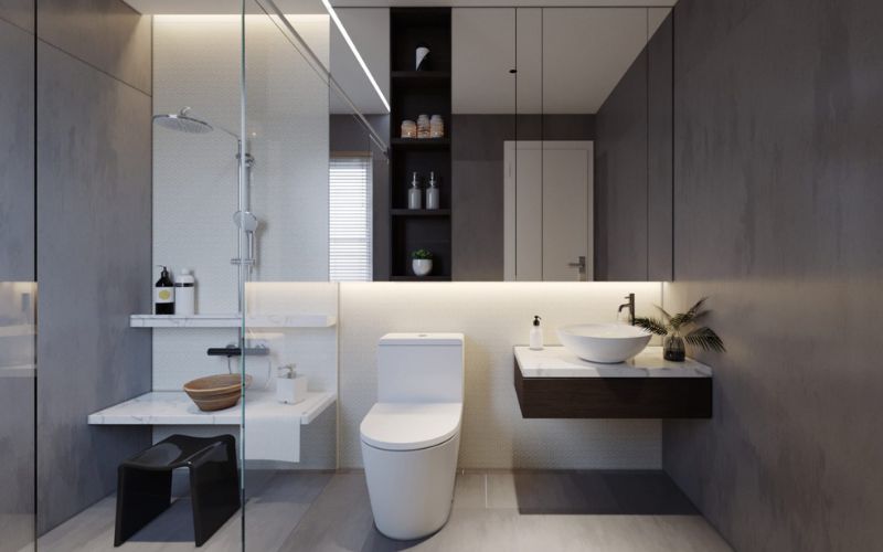 Thiết kế cải tạo phòng tắm nhà 30m2 phân biệt khu vực ướt - khô hiện đại