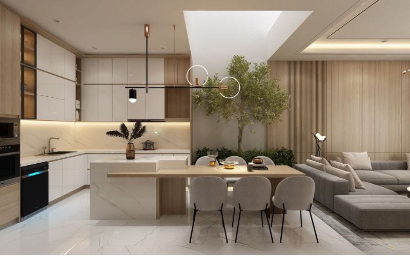 Cải tạo phòng bếp nhà 30m2 liền phòng khách tiết kiệm không gian