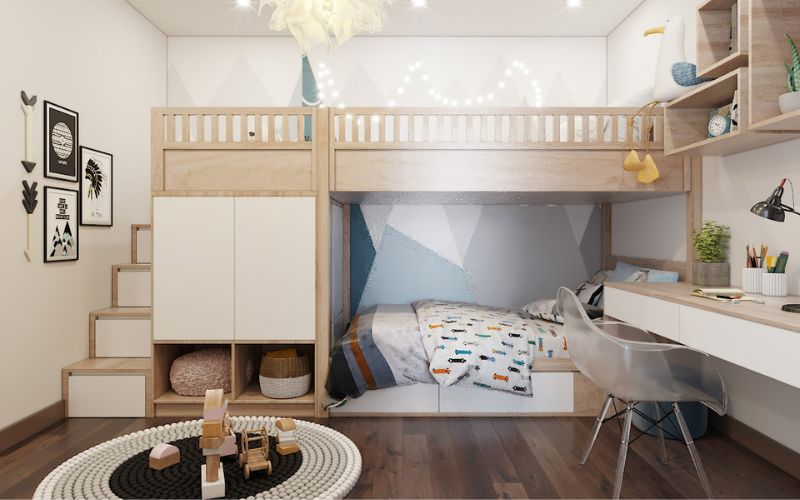 Cải tạo phòng ngủ cho bé bằng nội thất gỗ thiết kế đơn giản