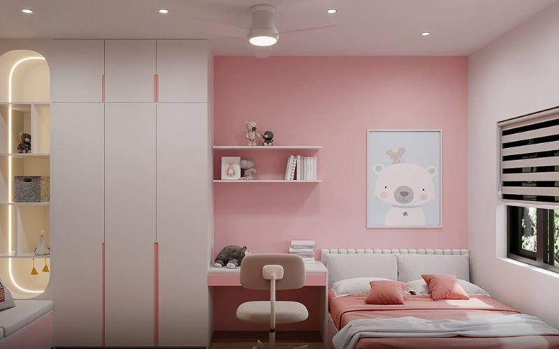 Sơn màu hồng nhạt dành cho phòng ngủ bé gái