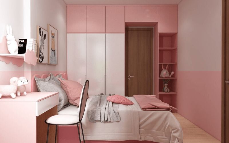 Sơn phòng ngủ màu hồng nhạt tạo cảm giác nhẹ nhàng và thoải mái