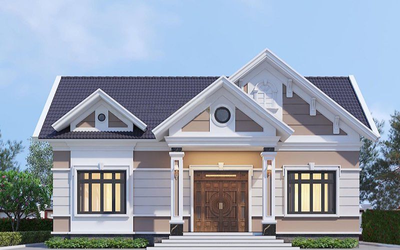 Sơn ngoại thất nhà cấp 4 phối màu nâu và trắng độc đáo