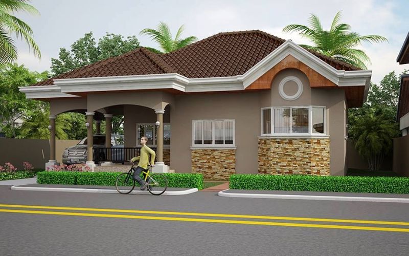 Mẫu nhà cấp 4 sơn màu nâu đơn giản