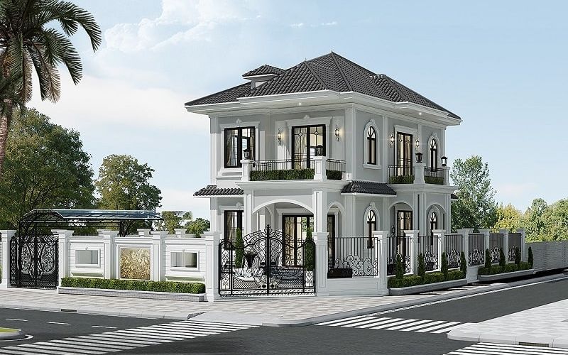 Biệt thự sơn màu ghi sang trọng, đẳng cấp
