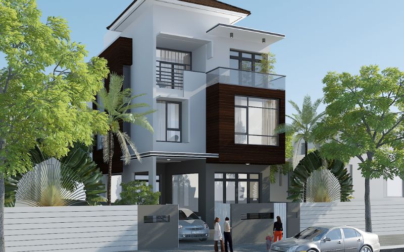 Chọn màu ghi làm tông chủ đạo mặt tiền nhà phố giúp nổi bật thiết kế hiện đại