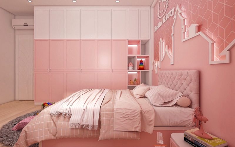 Phòng ngủ màu hồng đẹp cho bé gái