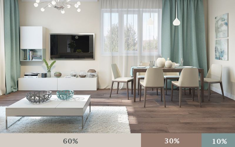 Phòng khách phối màu theo tỉ lệ 60 - 30 - 10 đẹp mắt