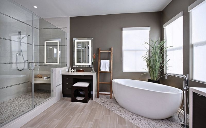Chọn màu ghi làm tông chủ đạo phòng tắm giúp không gian thông thoáng, sạch sẽ
