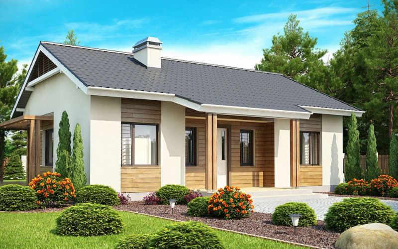Nhà sơn màu be nổi bật giữa thiên nhiên
