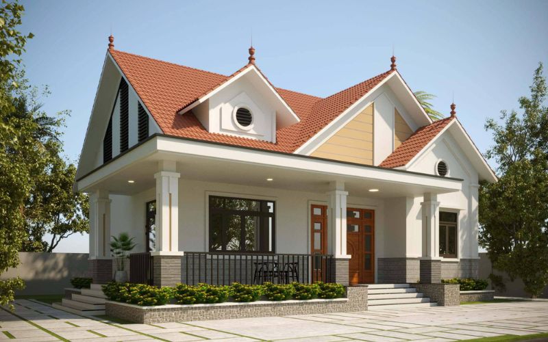 Mặt tiền sơn màu be giúp ngôi nhà nổi bật