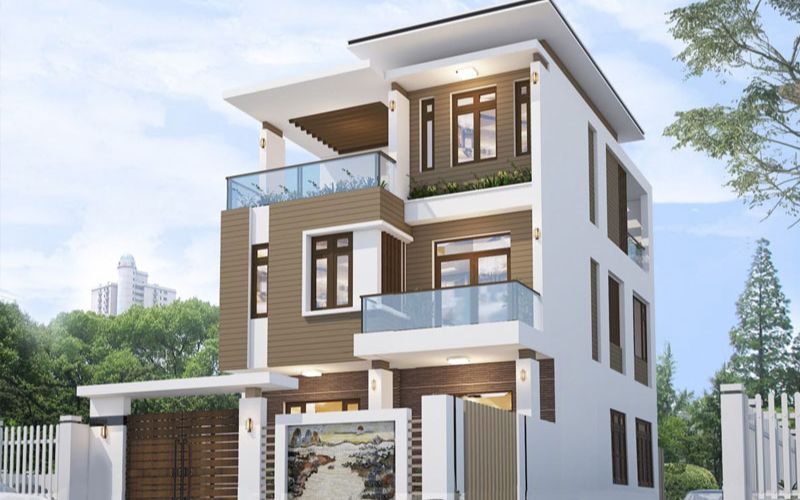 Sơn nhà màu nâu đất phối trắng độc đáo