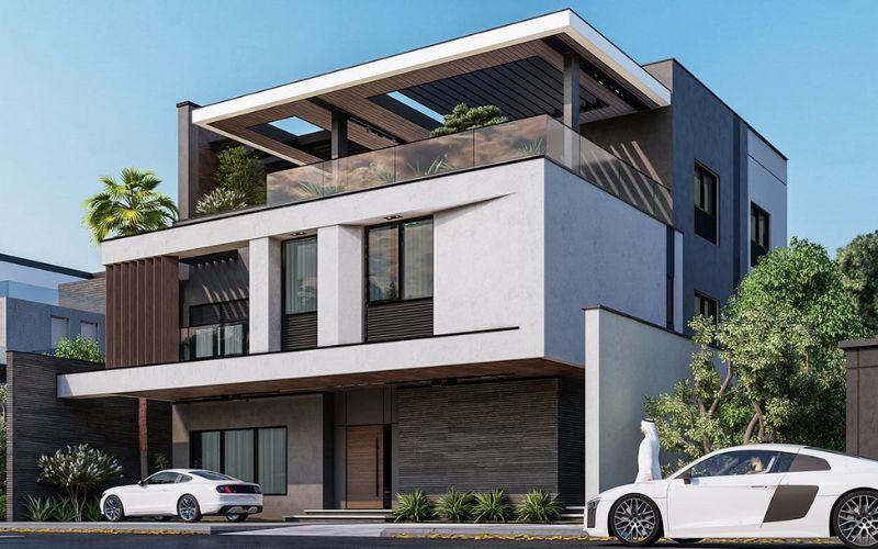 Phối màu sơn ngoại thất nâu đất đậm nhạt tạo không gian hài hòa và độc đáo