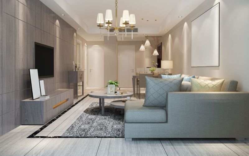 Sơn phòng khách chung cư màu nâu đất tạo không gian rộng rãi