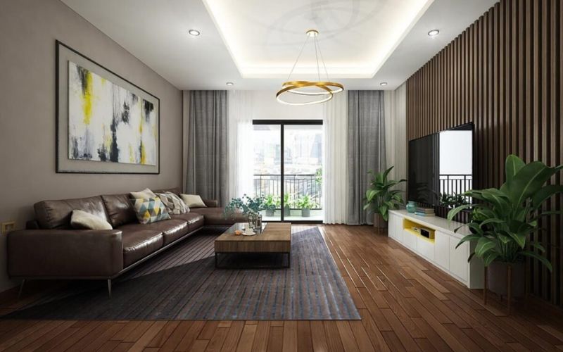 Không gian phòng khách yên bình khi sơn tường màu nâu đất