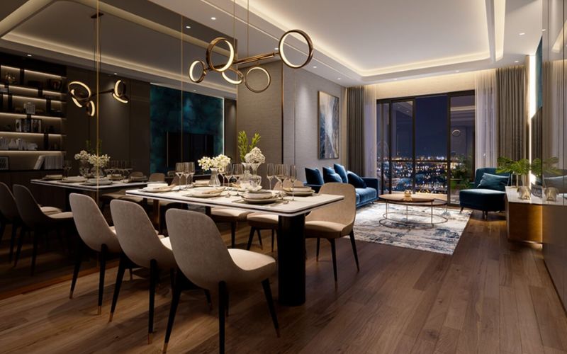 Mẫu phòng khách căn hộ chung cư sơn màu nâu đất