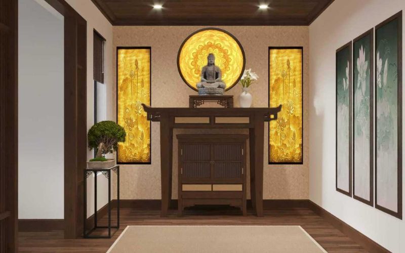 Sơn phòng thờ màu nâu đất mang lại cảm giác yên tĩnh