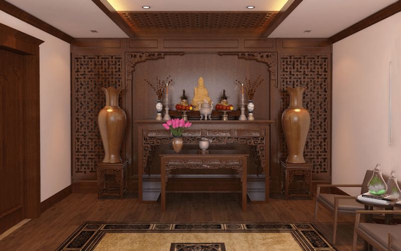 Phòng thờ trang trọng hơn khi sơn màu nâu đất