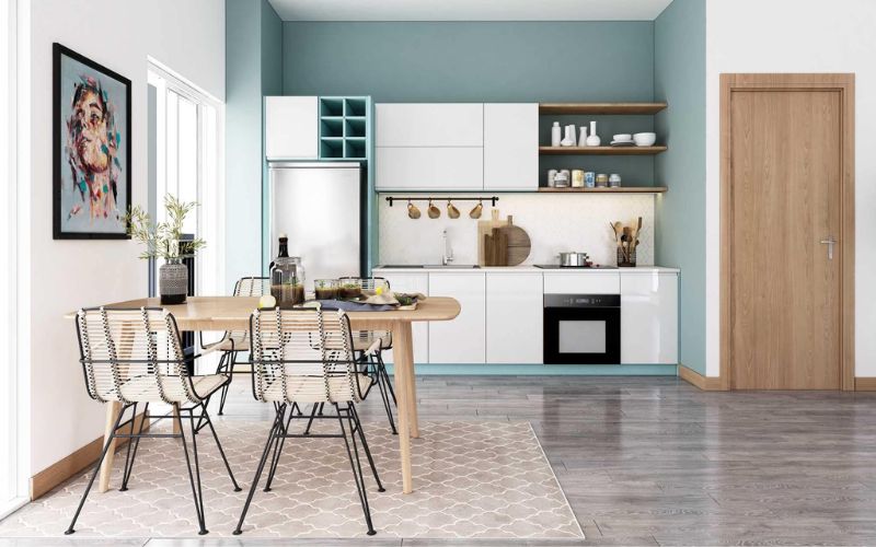 Sơn phòng bếp màu xám xanh hiện đại