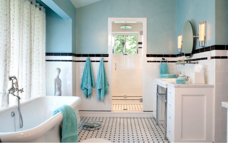 Nhà tắm màu xanh ngọc phối trắng sang trọng