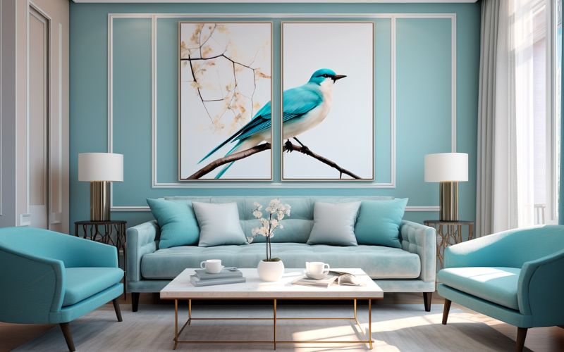 Phòng khách tone màu xanh ngọc thanh lịch