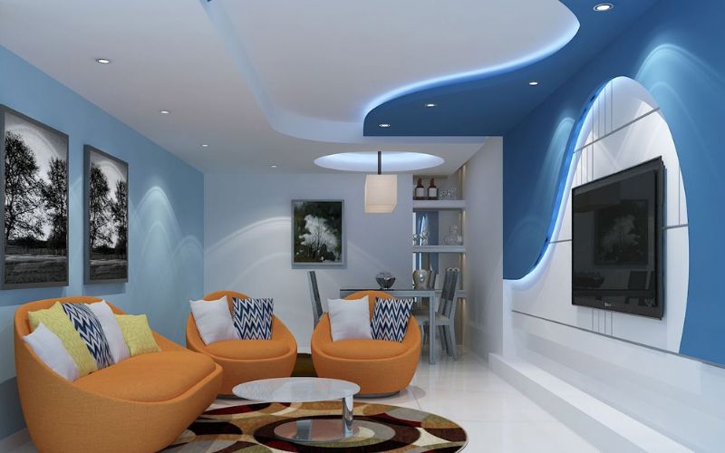 Phối màu xanh nước nước biển đậm, nhạt độc đáo ở phòng khách Phối màu xanh nước nước biển đậm, nhạt độc đáo ở phòng khách