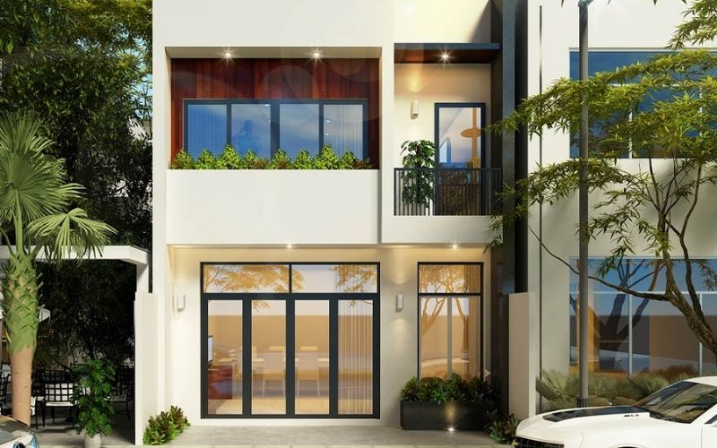 Sơn màu vàng nhạt giúp mặt tiền nhà ống sáng sửa, sang trọng
