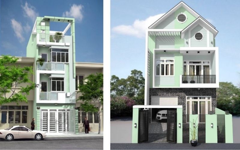 Tạo sự mới mẻ, tươi tắn khi sơn mặt tiền nhà ống màu xanh lá