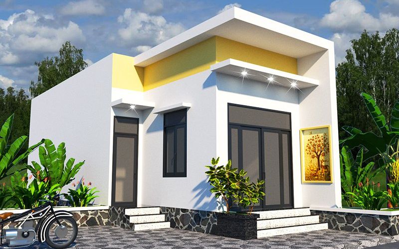 Kết hợp màu vàng và trắng giúp ngoại thất ngôi nhà mới mẻ và hiện đại