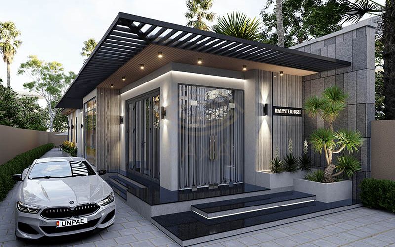 Nhà cấp 4 màu xám sang trọng