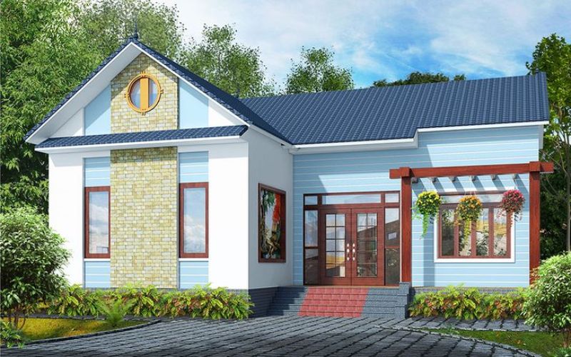 Nhà cấp 4 được tôn lên vẻ đẹp nhẹ nhàng khi sơn màu xanh dương